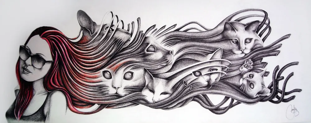 “Obsession” - 100/40 cm; pencil + pastel on paper;