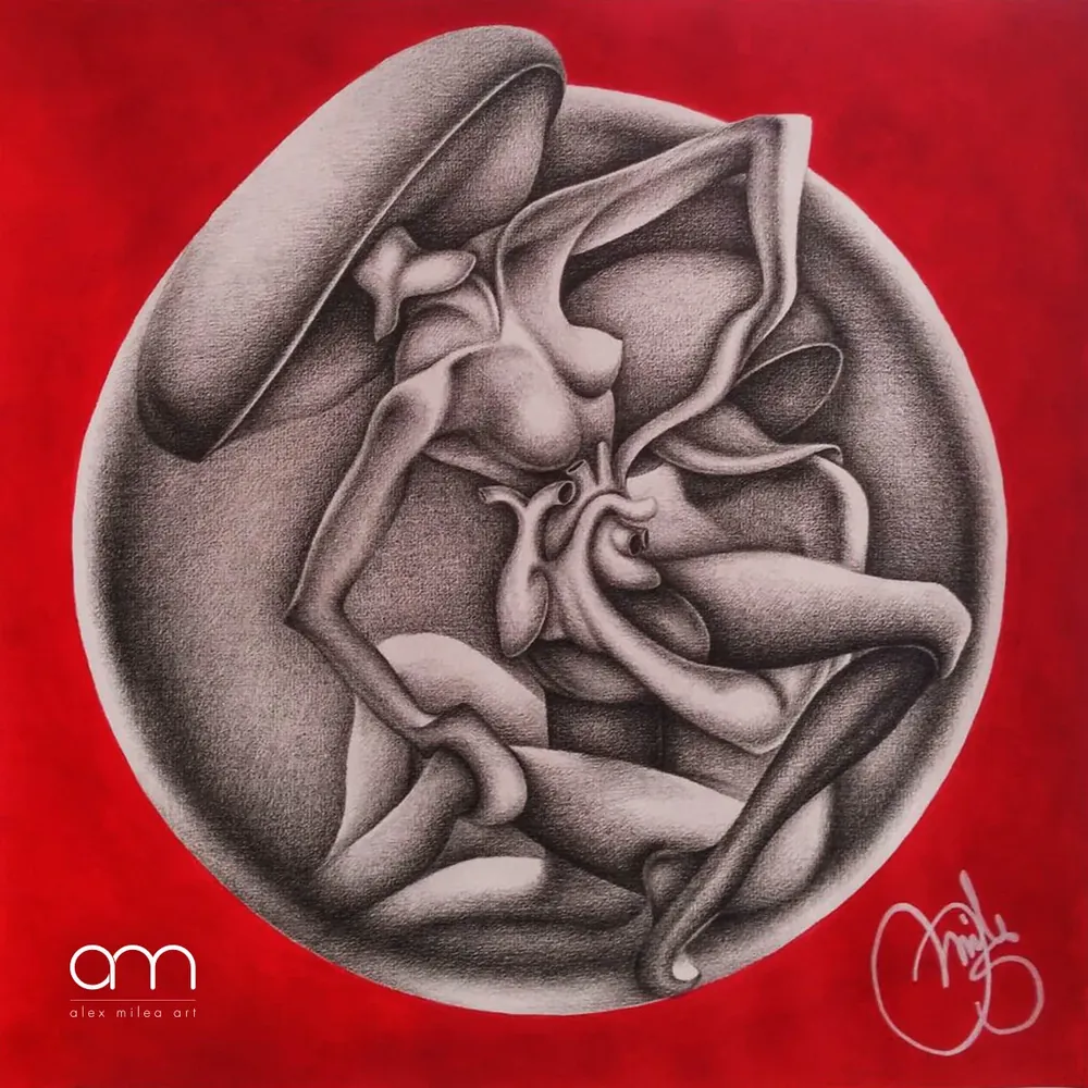 “Endorphins” - 35/35 cm; pencil + acrilyc paint on paper;