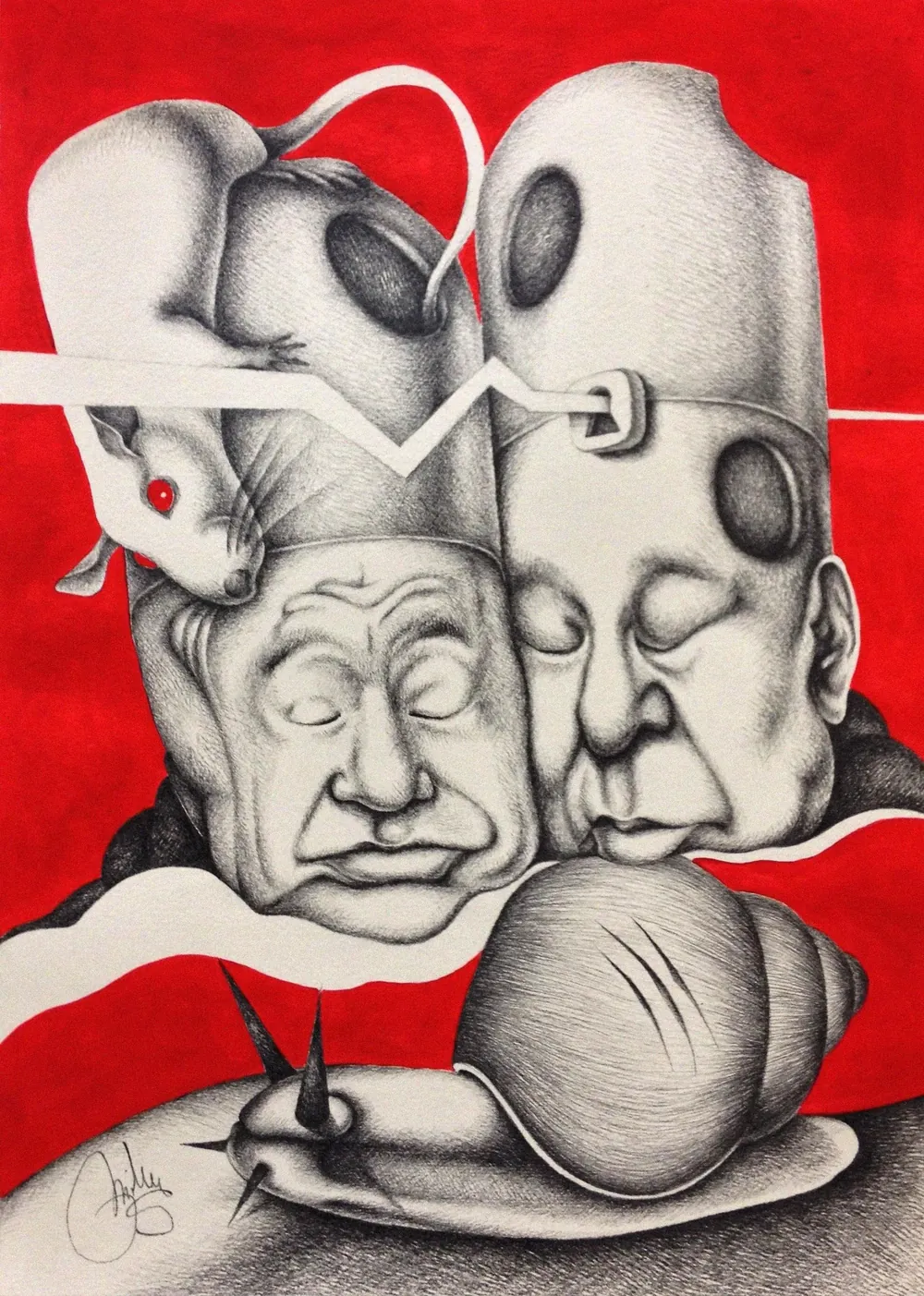 “Addiction” - 25/36 cm; pencil + acrylic paint on paper;